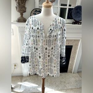 Massimo Dutti White and Black Patterned Boho Top